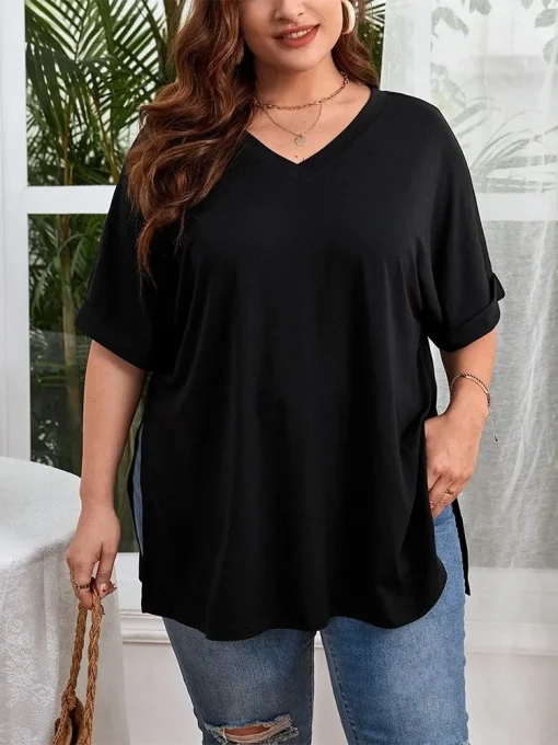 Plus Size Summer V-Neck T-Shirts for Women