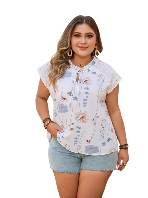 Plus Size Floral Print Blouse - Image 4