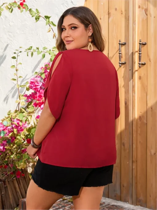 Plus Size Summer V-Neck Print Patchwork Pullover Tops - Image 3