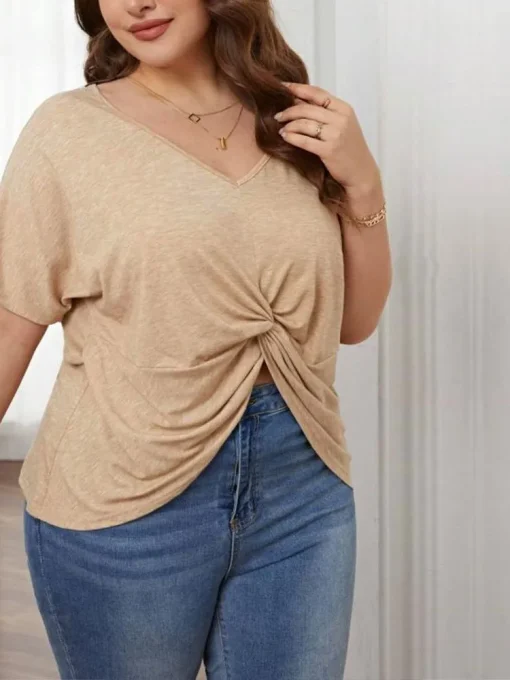 Plus Size Summer V-Neck Irregular Pleated Tops - Image 2