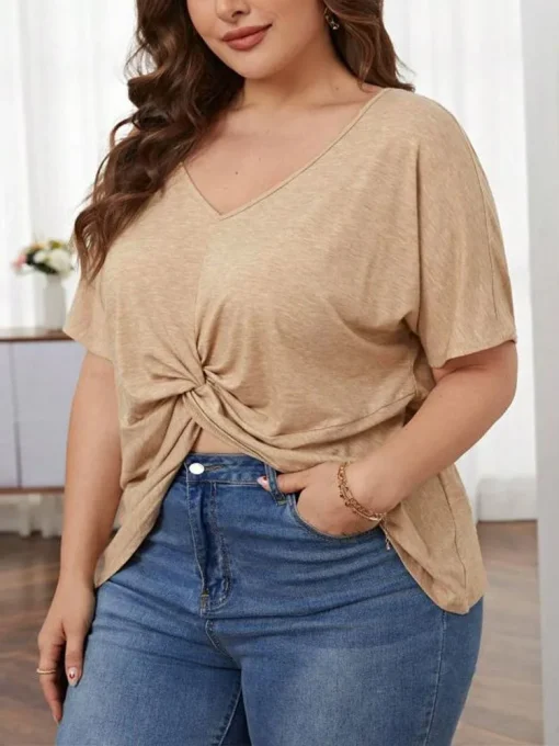 Plus Size Summer V-Neck Irregular Pleated Tops - Image 3