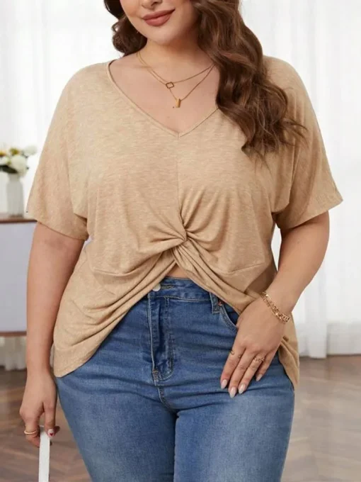 Plus Size Summer V-Neck Irregular Pleated Tops - Image 4