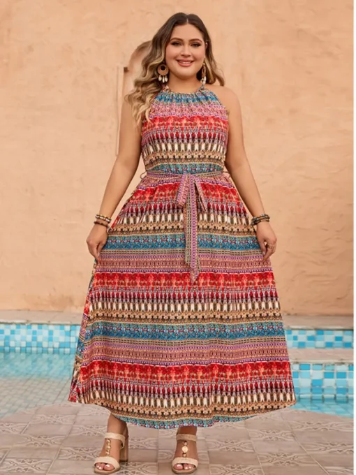 Plus Size Bohemian Print Sleeveless Dress - Image 2