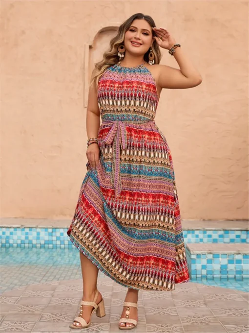 Plus Size Bohemian Print Sleeveless Dress - Image 3