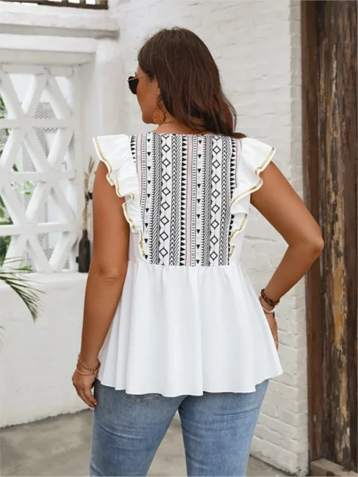 Plus Size Geometric Print Summer Sleeveless Tops - Image 3