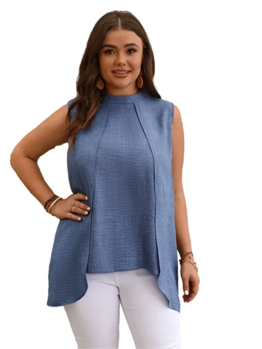 Plus Size Sleeveless Pleated Summer Tops - Image 4