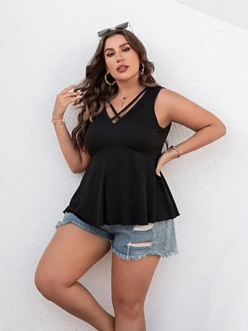 Plus Size Sleeveless V-Neck Summer Tops - Image 2