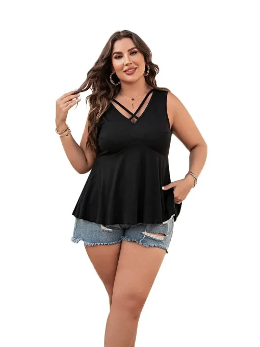 Plus Size Sleeveless V-Neck Summer Tops - Image 4