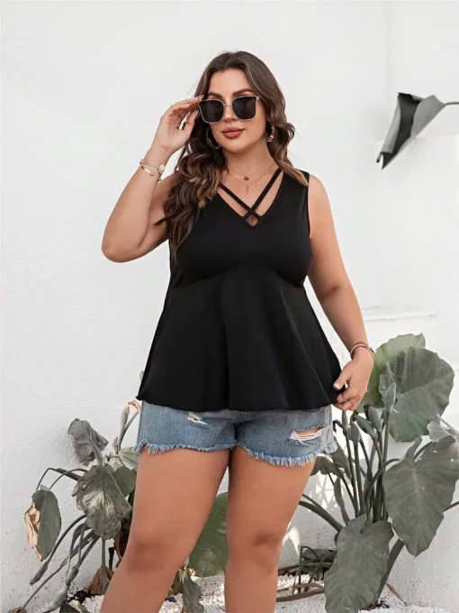 Plus Size Sleeveless V-Neck Summer Tops - Image 5