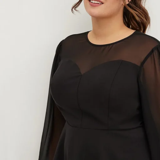 Plus Size Black Peplum Chiffon Sleeve Blouse - Image 3