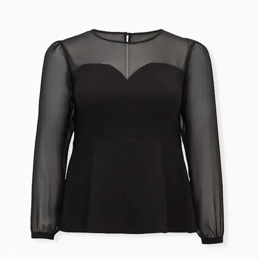 Plus Size Black Peplum Chiffon Sleeve Blouse - Image 4