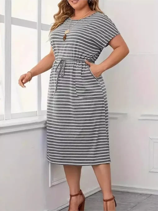 Plus Size Summer Striped Midi Dress - Image 2