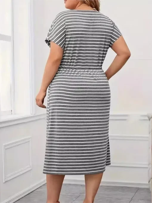 Plus Size Summer Striped Midi Dress - Image 3