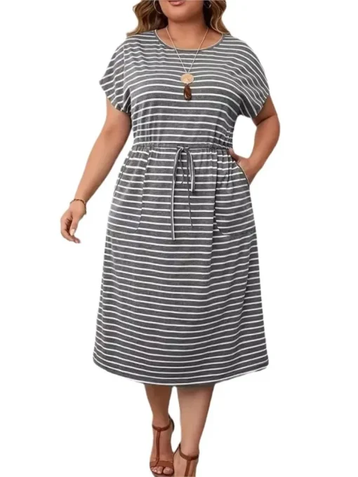 Plus Size Summer Striped Midi Dress - Image 4