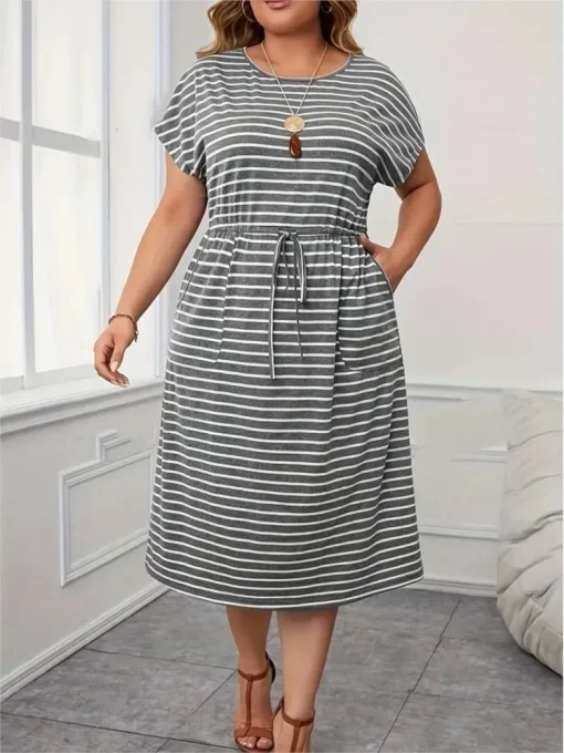 Plus Size Summer Striped Midi Dress - Image 5