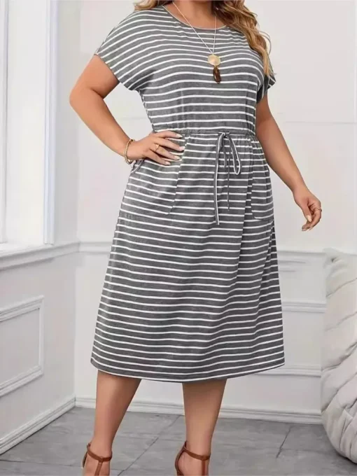 Plus Size Summer Striped Midi Dress