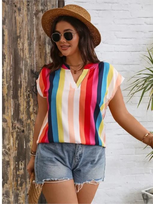 Plus Size Striped V-Neck Blouse - Image 2