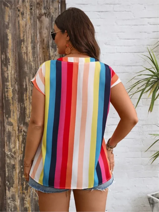 Plus Size Striped V-Neck Blouse - Image 3