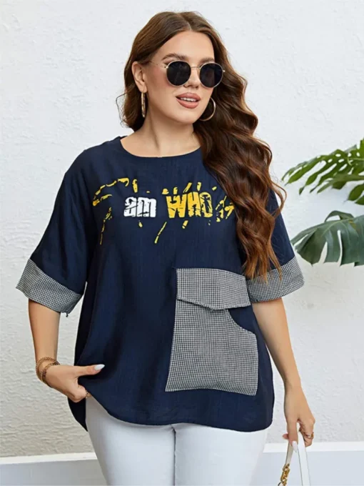 Plus Size Graffiti Plaid Print Summer Tops