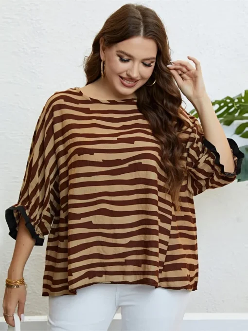 Plus Size Striped Print Summer Tops - Image 5