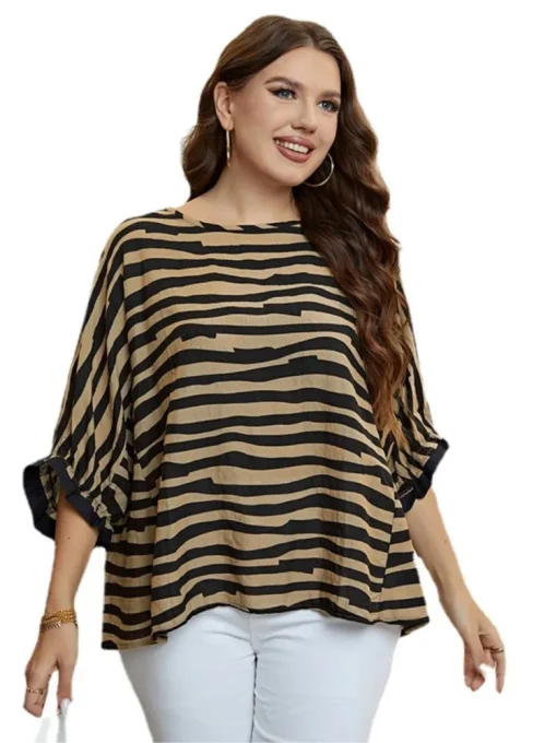 Plus Size Striped Print Summer Tops - Image 6