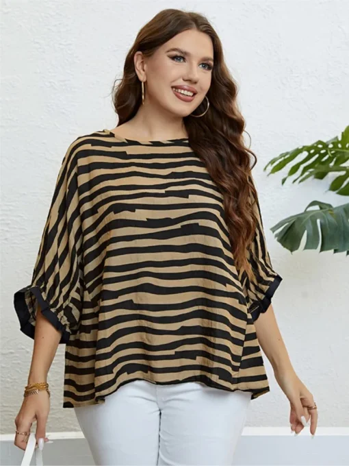 Plus Size Striped Print Summer Tops - Image 2