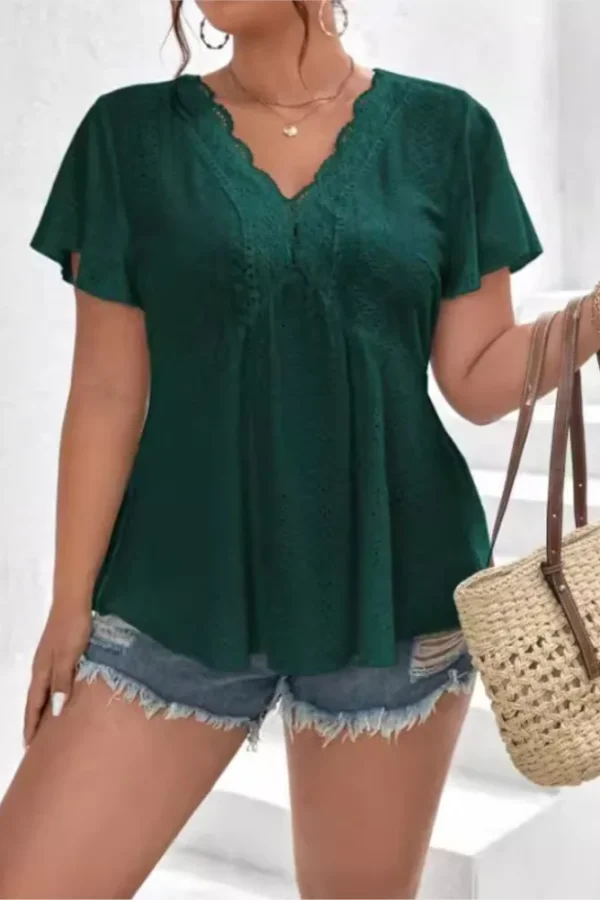 Plus Size Embroidered Ruffle Blouse