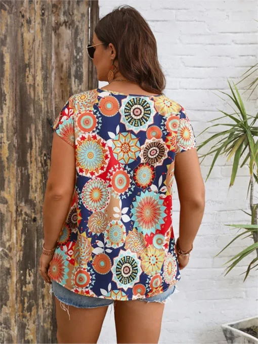 Plus Size V-Neck Floral Print Summer Tops - Image 3