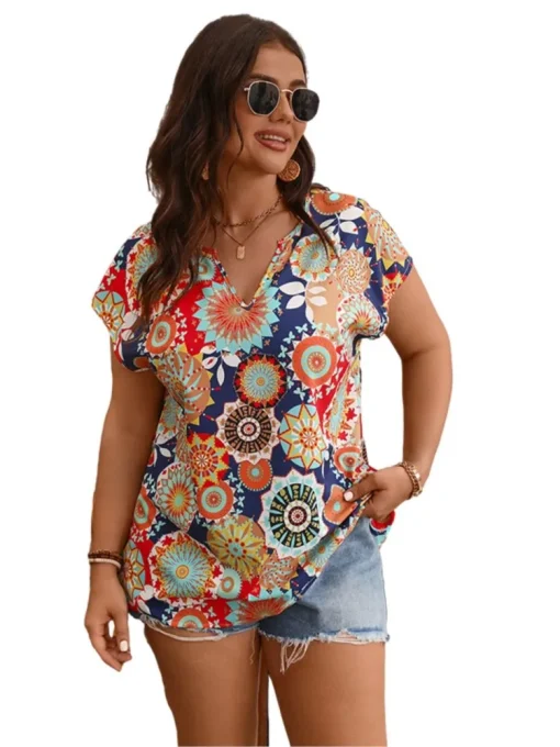 Plus Size V-Neck Floral Print Summer Tops - Image 4