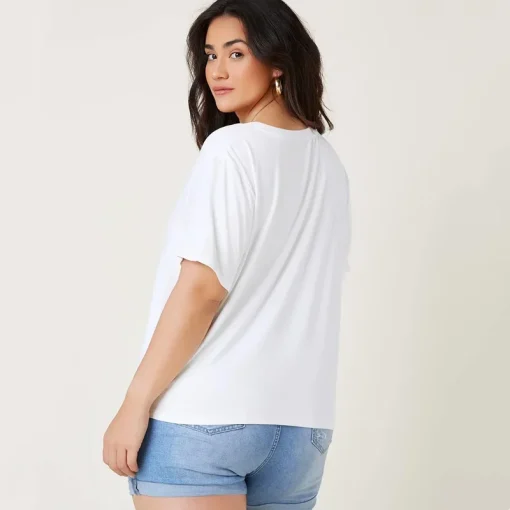 Plus Size V-Neck White Tee - Loose Fit 6XL - Image 2