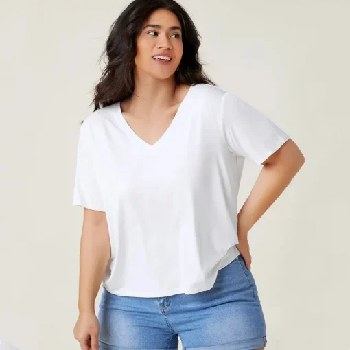 Plus Size V-Neck White Tee - Loose Fit 6XL - Image 4