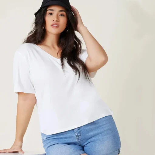 Plus Size V-Neck White Tee - Loose Fit 6XL - Image 5