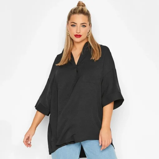 Plus Size V-Neck Hi-Low Black Tunic Top