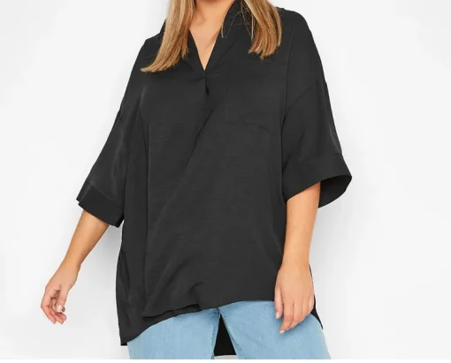 Plus Size V-Neck Hi-Low Black Tunic Top - Image 4