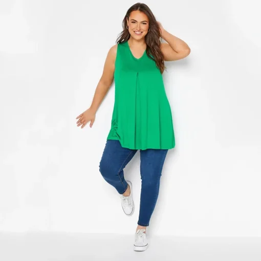 Plus Size V-Neck Sleeveless Pleated Tunic Top - Image 3