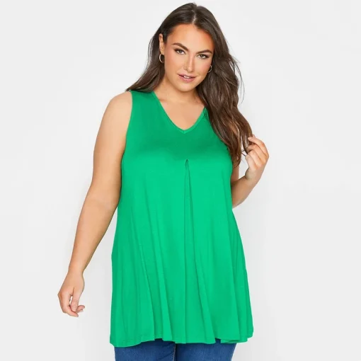 Plus Size V-Neck Sleeveless Pleated Tunic Top