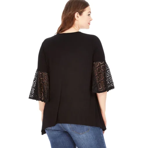 Plus Size V-Neck Lace Bell Sleeve Top 8XL - Image 2