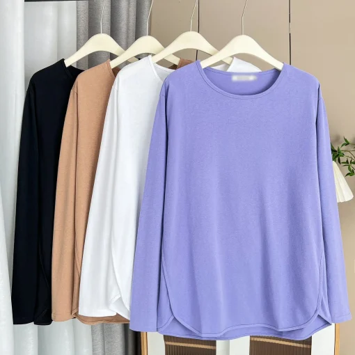 Plus Size Long Sleeve Solid T-Shirt - Image 2