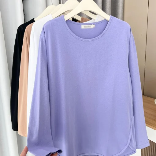 Plus Size Long Sleeve Solid T-Shirt - Image 3