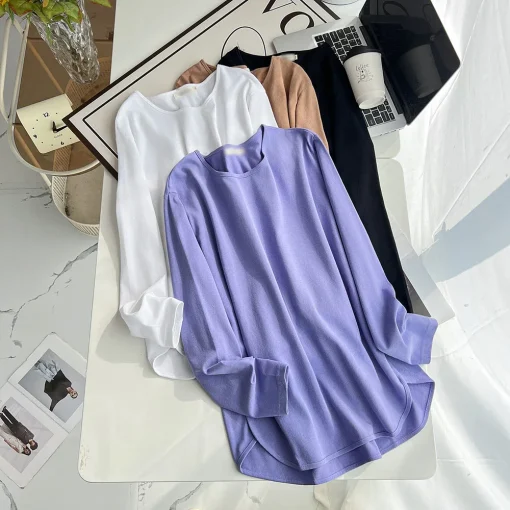 Plus Size Long Sleeve Solid T-Shirt - Image 6