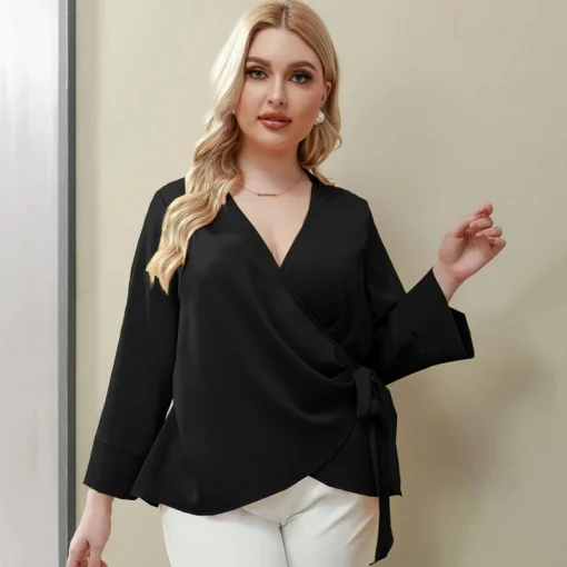 Plus Size V-Neck Long Sleeve Blouse Fall