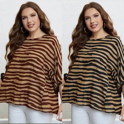 Plus Size Striped Print Summer Tops