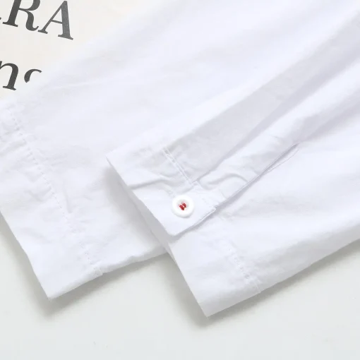 Plus Size Vintage Stand Collar White Shirt - Image 5