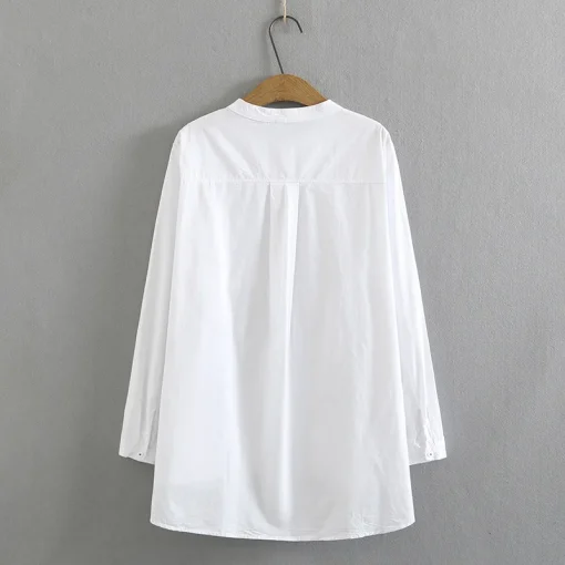 Plus Size Vintage Stand Collar White Shirt