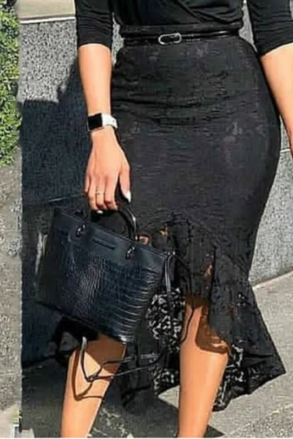 Black Lace High Waist Midi Skirt