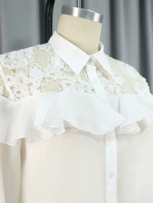 White Ruffle Lace Plus Size Blouse - Image 2