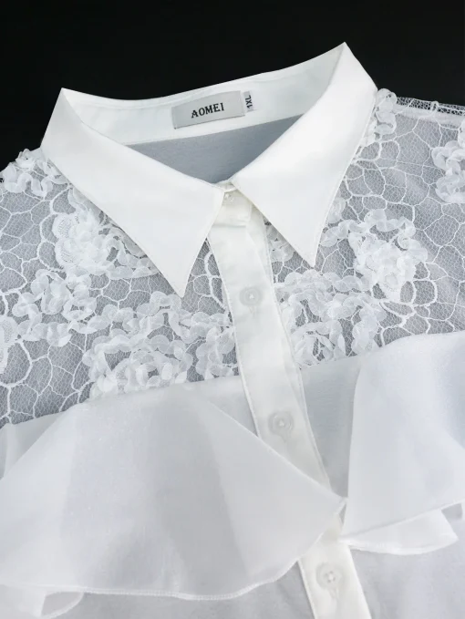 White Ruffle Lace Plus Size Blouse - Image 4