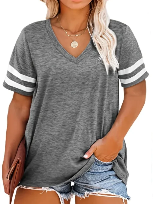 Plus Size V-neck Loose T-shirt