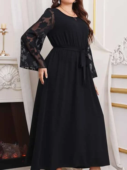 Black Lace Patchwork Party Dress - Image 3