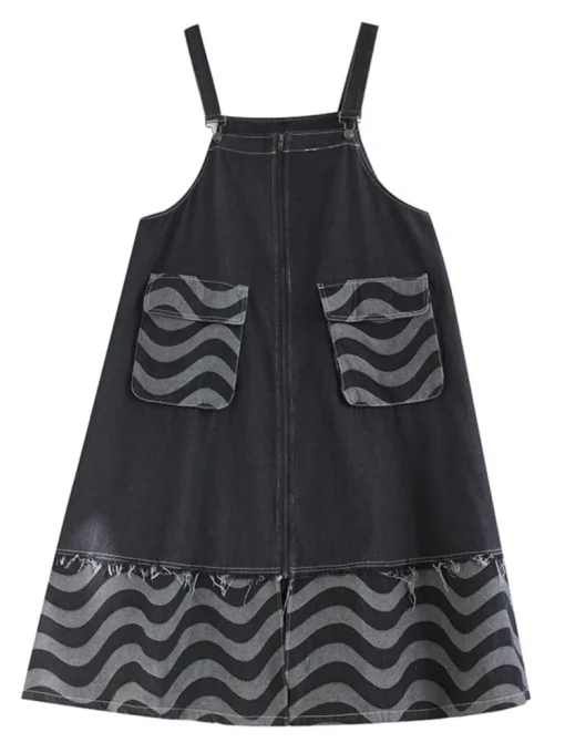 Denim Striped Oversized Sleeveless Vest Dress - Image 3